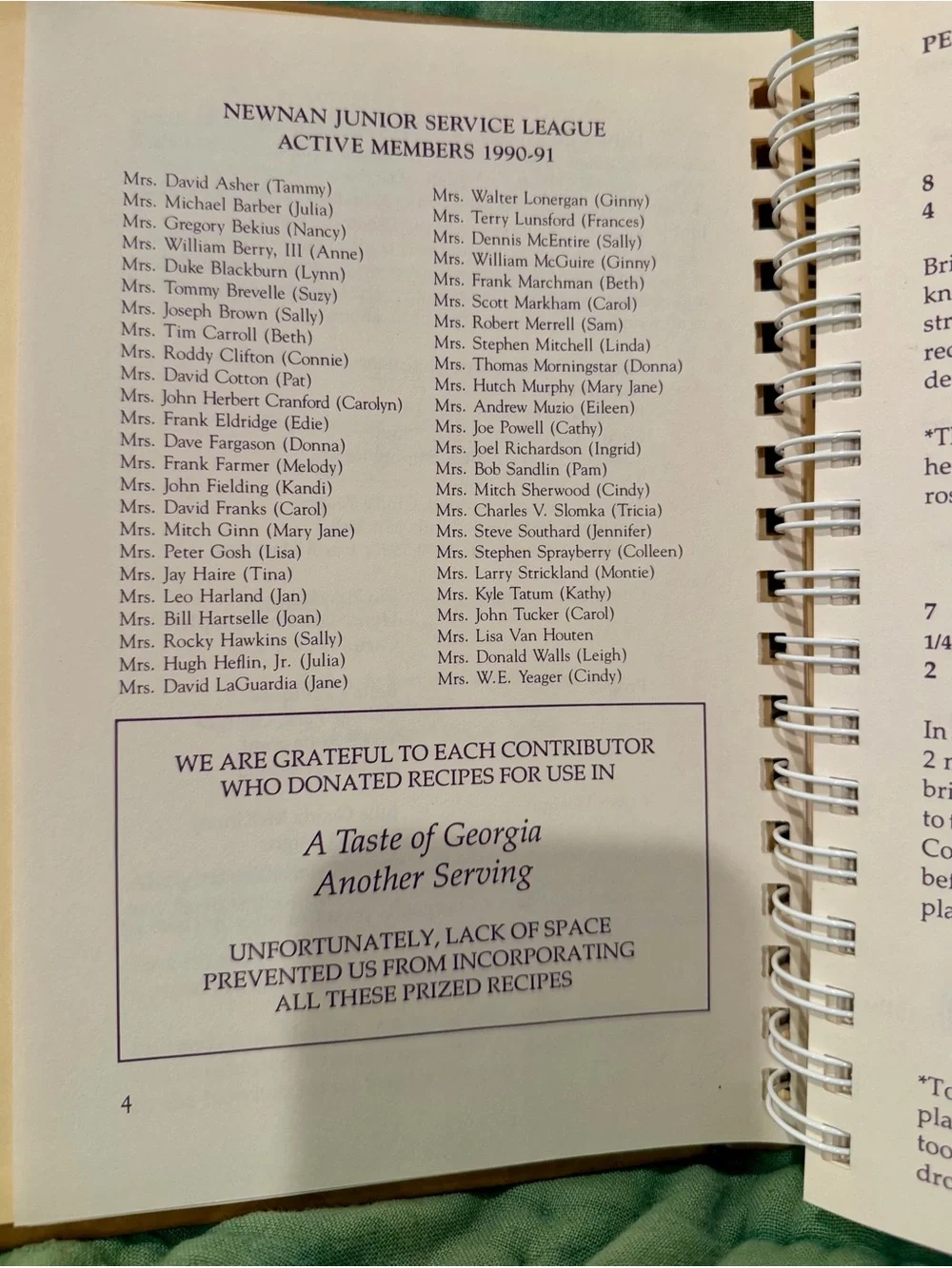 A Taste of Georgia Another Serving 1994 Southern Community Cookbook Newnan GA